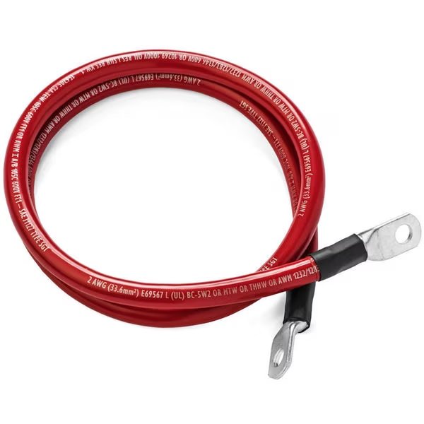 Single Red 1 ft 1/0 AWG Battery Cable with 5/16